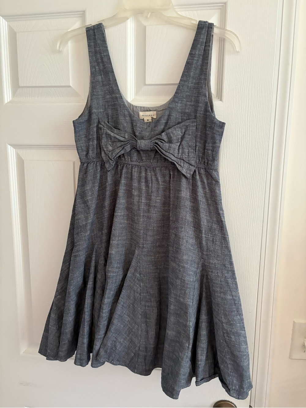 Monteau Blue Chambray Bow-Front Casual Dress